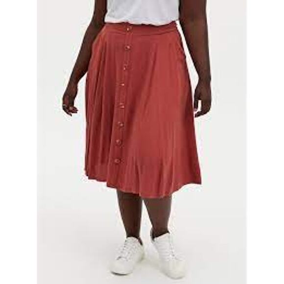 Torrid Marsala Red Button Up Midi Skater Skirt Plus Size 2X - Picture 1 of 9